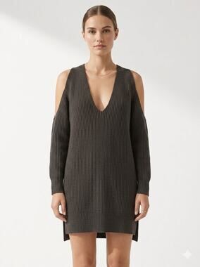 Michelle Mason Cold Shoulder Sweater Dress S Grey Wool Cashmere Aesthetic Chic